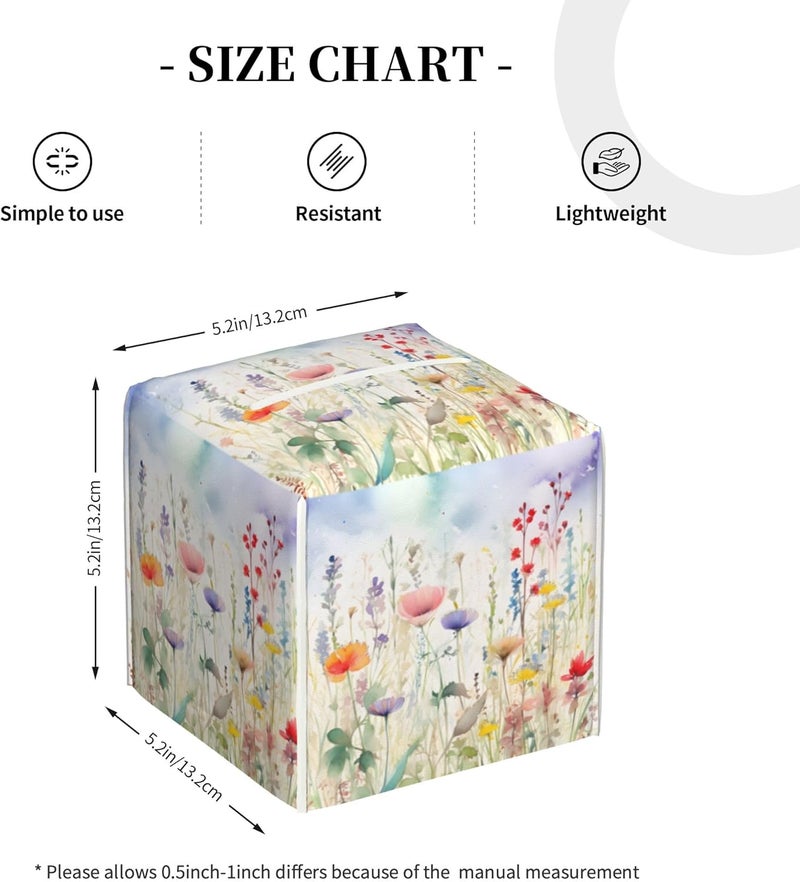 sndheke Watercolor Flower Tissue Box Cover Square,Colorful Flowers Tissue Box Holder Waterproof Leather Facial Paper Organizer Dispenser for Bathroom Home Car Nightstand Vanity Desk - Image 4